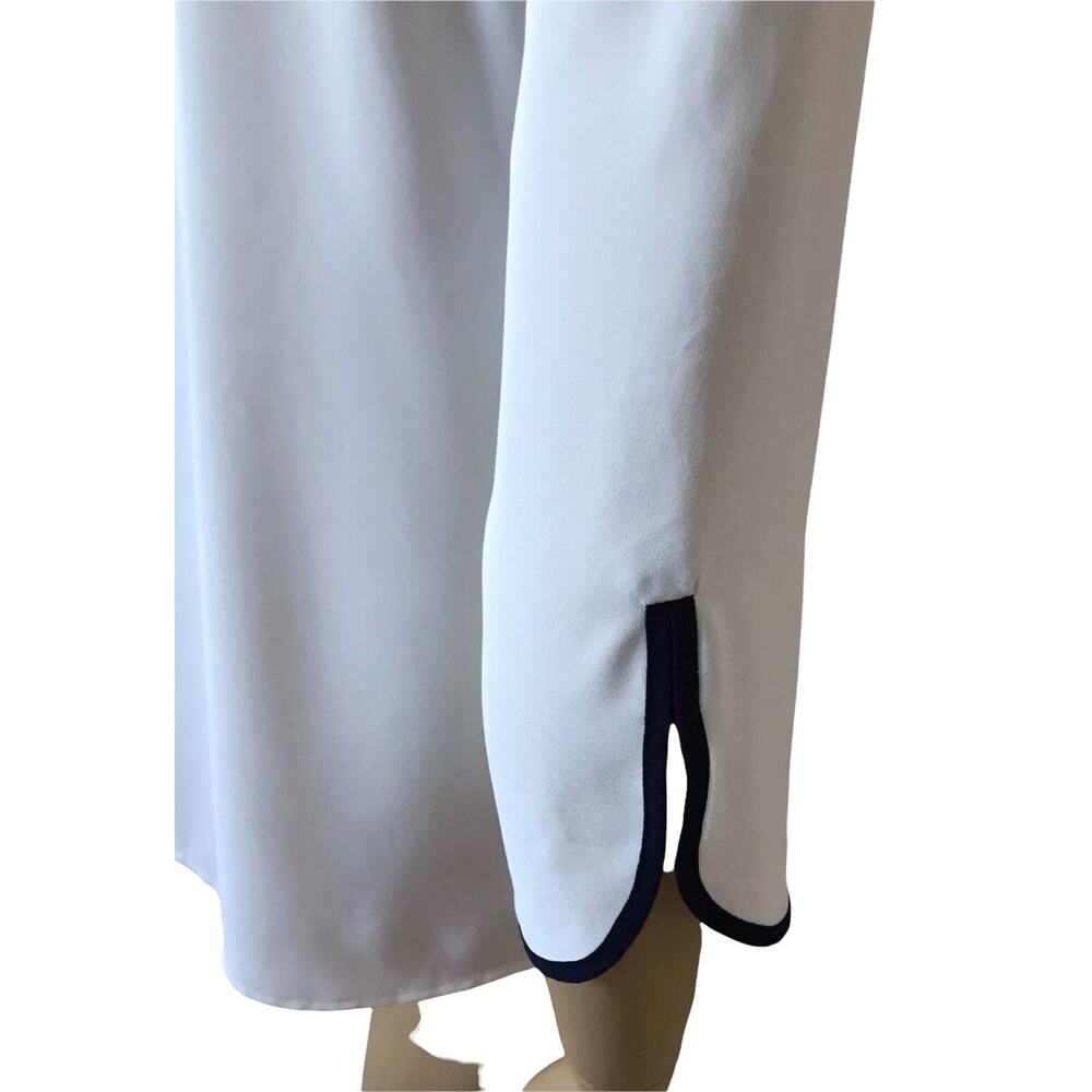 41 Hawthorn Blouse Womens Small White Navy Trim Keyhole Tie Neck 3/4 Sleeve - Picture 4 of 7
